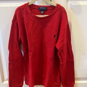 Polo by Ralph Lauren Red Long Sleeve Waffle Knit Tee with Navy Pony